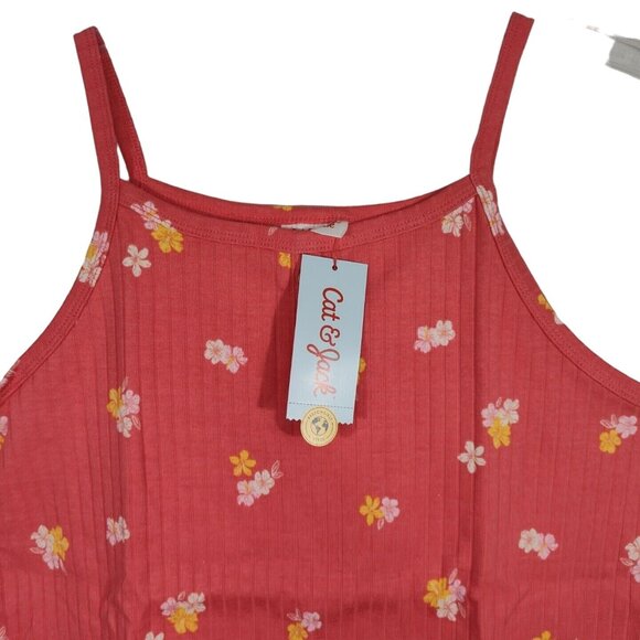 Cat and Jack Ribbed Coral Floral Tank Top Girls XL 14 16 PLUS Sleeveless NEW - Picture 3 of 6